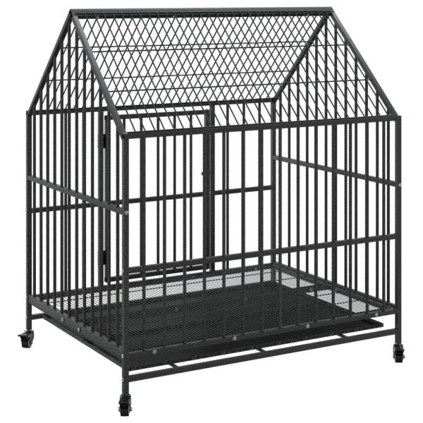 Jaula para perros con ruedas acero galvanizado negro Jaula para perros con ruedas acero galvanizado negro