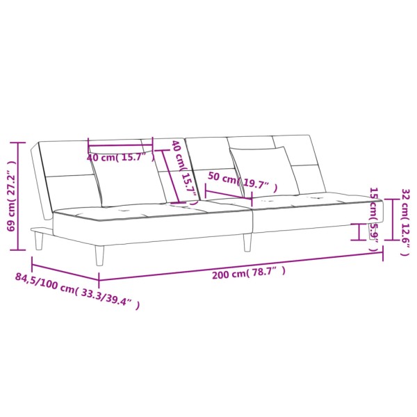 Sofá cama de 2 plazas con dos almohadas tela gris taupe