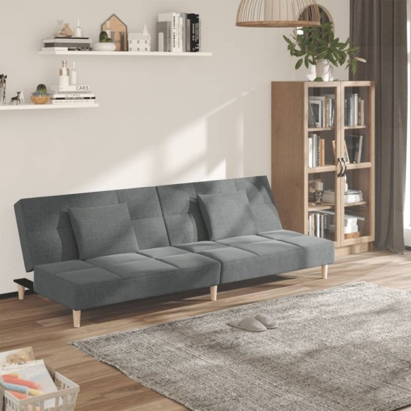 Sofá cama de 2 plazas con dos almohadas tela gris oscuro Sofá cama de 2 plazas con dos almohadas tela gris oscuro