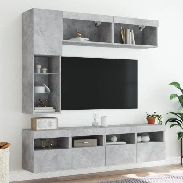 Muebles de TV de pared con luces LED 7 piezas gris hormigón Muebles de TV de pared con luces LED 7 piezas gris hormigón