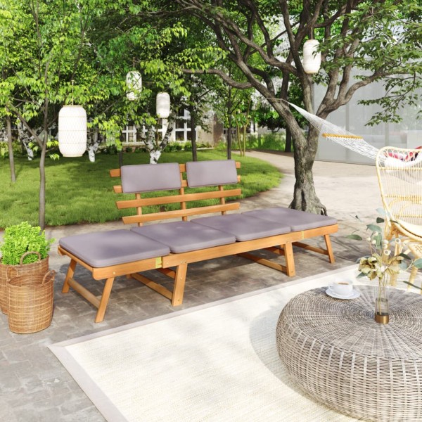 Sofá cama de jardín 2 en 1 con cojín madera maciza acacia 190cm Sofá cama de jardín 2 en 1 con cojín madera maciza acacia 190cm