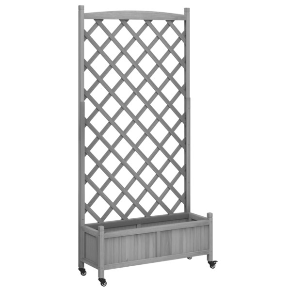 Jardinera con enrejado y ruedas madera maciza de abeto gris Jardinera con enrejado y ruedas madera maciza de abeto gris