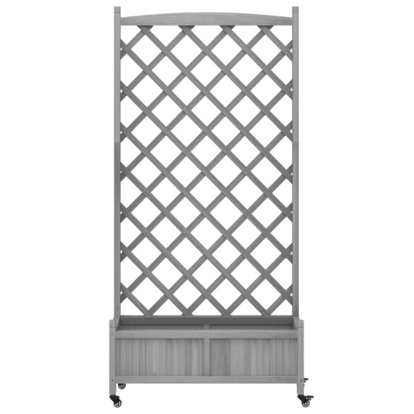 Jardinera con enrejado y ruedas madera maciza de abeto gris Jardinera con enrejado y ruedas madera maciza de abeto gris