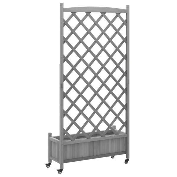 Jardinera con enrejado y ruedas madera maciza de abeto gris Jardinera con enrejado y ruedas madera maciza de abeto gris