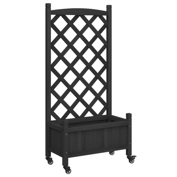 Jardinera con enrejado y ruedas madera maciza de abeto negro Jardinera con enrejado y ruedas madera maciza de abeto negro