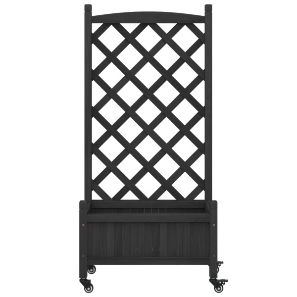 Jardinera con enrejado y ruedas madera maciza de abeto negro Jardinera con enrejado y ruedas madera maciza de abeto negro
