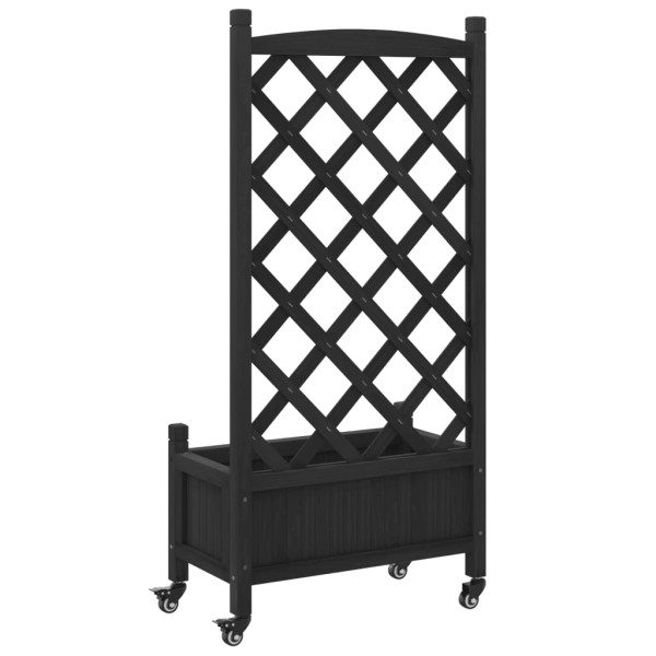 Jardinera con enrejado y ruedas madera maciza de abeto negro Jardinera con enrejado y ruedas madera maciza de abeto negro