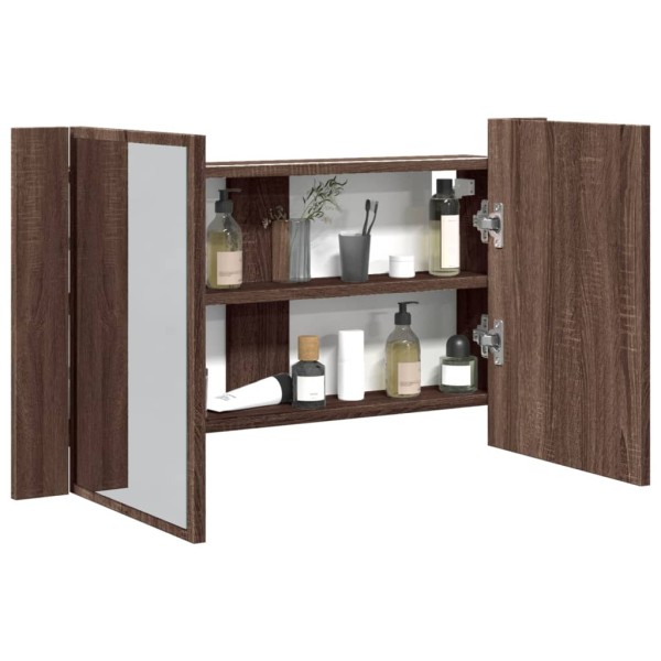 Armario espejo de baño LED acrílico marrón roble 80x12x45 cm Armario espejo de baño LED acrílico marrón roble 80x12x45 cm