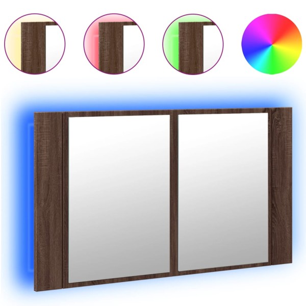 Armario espejo de baño LED acrílico marrón roble 80x12x45 cm Armario espejo de baño LED acrílico marrón roble 80x12x45 cm