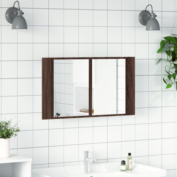 Armario espejo de baño LED acrílico marrón roble 80x12x45 cm Armario espejo de baño LED acrílico marrón roble 80x12x45 cm