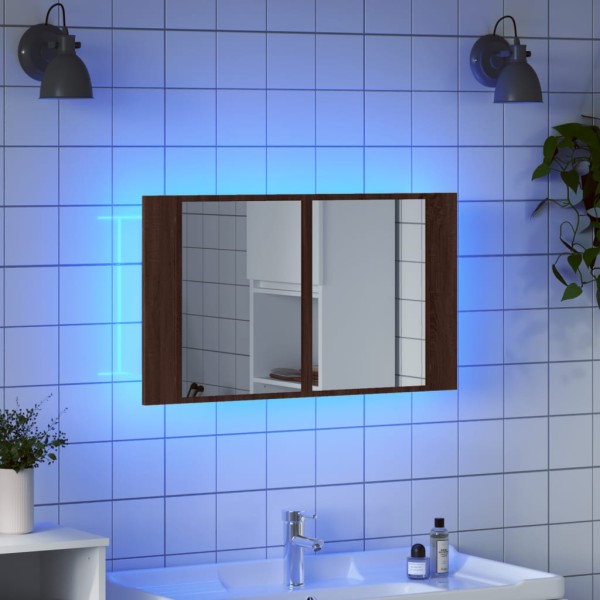 Armario espejo de baño LED acrílico marrón roble 80x12x45 cm Armario espejo de baño LED acrílico marrón roble 80x12x45 cm