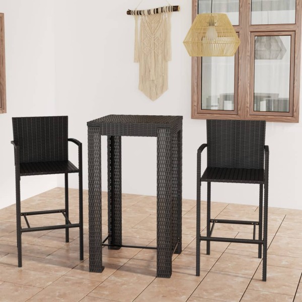 Muebles de bar jardín 3 pzas ratán sintético reposabrazos negro Muebles de bar jardín 3 pzas ratán sintético reposabrazos negro