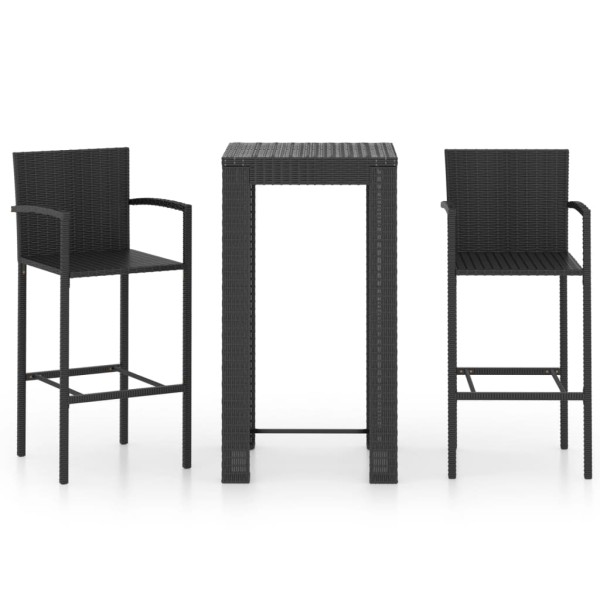 Muebles de bar jardín 3 pzas ratán sintético reposabrazos negro Muebles de bar jardín 3 pzas ratán sintético reposabrazos negro