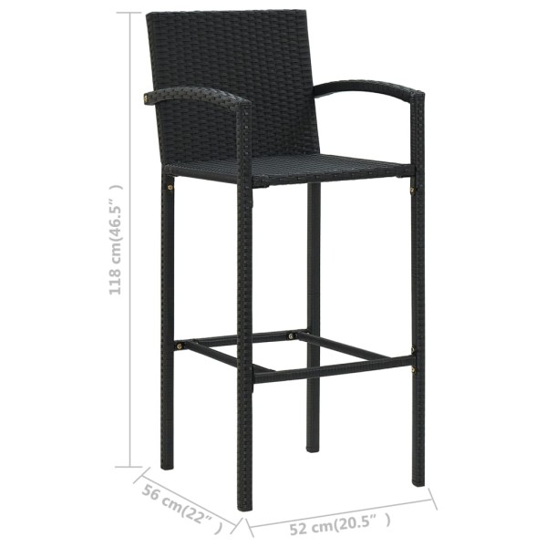 Muebles de bar jardín 3 pzas ratán sintético reposabrazos negro Muebles de bar jardín 3 pzas ratán sintético reposabrazos negro