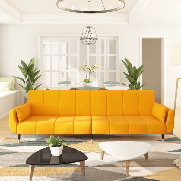 Sofá cama de 2 plazas con dos cojines terciopelo amarillo Sofá cama de 2 plazas con dos cojines terciopelo amarillo