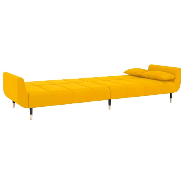 Sofá cama de 2 plazas con dos cojines terciopelo amarillo Sofá cama de 2 plazas con dos cojines terciopelo amarillo