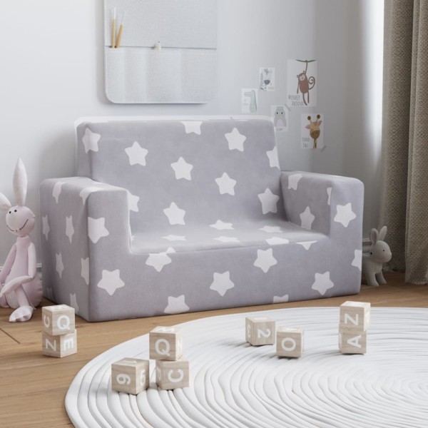Sofá infantil de 2 plazas gris claro con estrellas felpa suave Sofá infantil de 2 plazas gris claro con estrellas felpa suave
