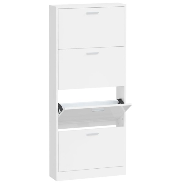 Mueble zapatero madera contrachapada blanco brillo 59x17x150 cm Mueble zapatero madera contrachapada blanco brillo 59x17x150 cm