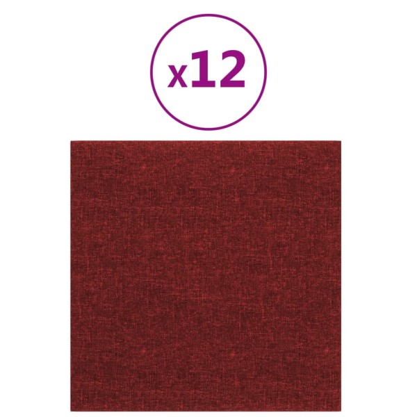 Paneles de pared 12 uds tela rojo tinto 30x30 cm 1,08 m² Paneles de pared 12 uds tela rojo tinto 30x30 cm 1,08 m²
