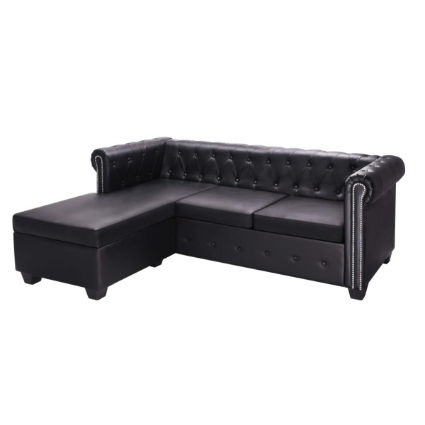 Sofá Chesterfield en forma de L cuero sintético negro Sofá Chesterfield en forma de L cuero sintético negro
