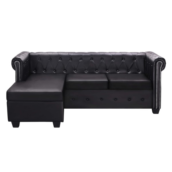 Sofá Chesterfield en forma de L cuero sintético negro Sofá Chesterfield en forma de L cuero sintético negro