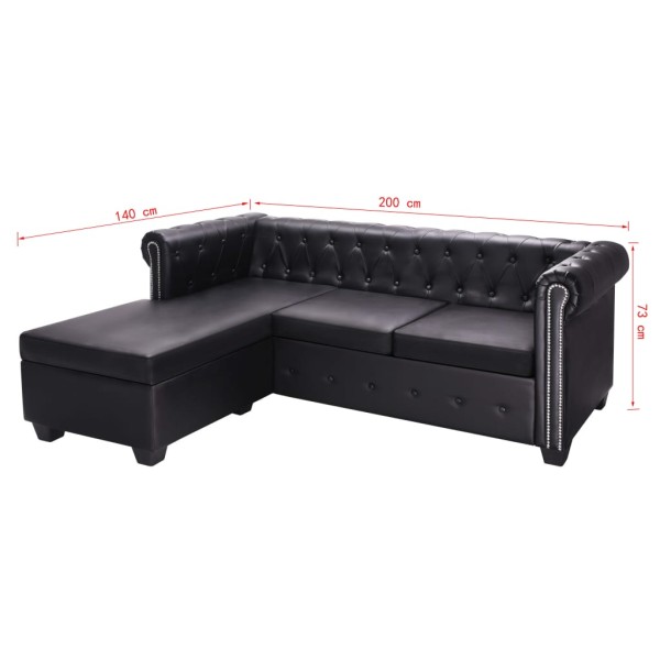 Sofá Chesterfield en forma de L cuero sintético negro Sofá Chesterfield en forma de L cuero sintético negro