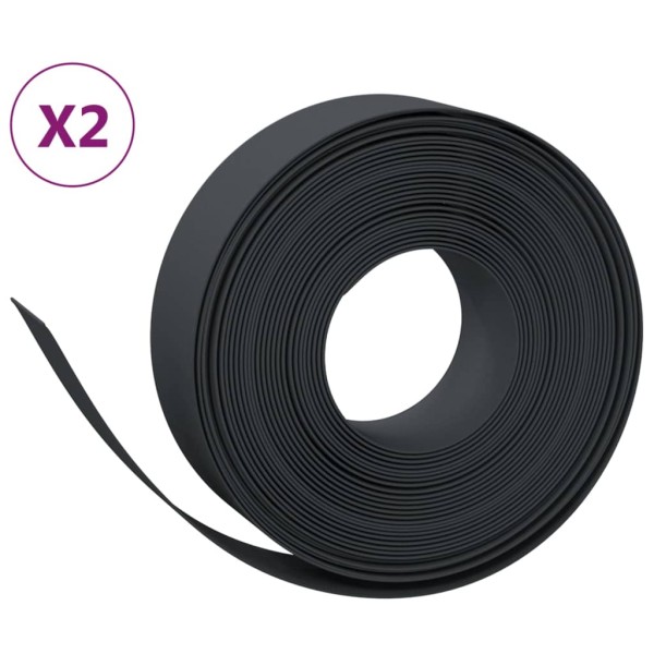 Borduras de jardín 2 uds polietileno negro 10 m 15 cm Borduras de jardín 2 uds polietileno negro 10 m 15 cm