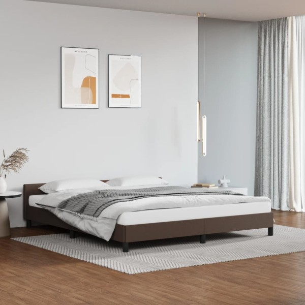 Estructura de cama cabecero cuero sintético marrón 180x200 cm Estructura de cama cabecero cuero sintético marrón 180x200 cm