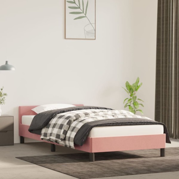 Estructura de cama con cabecero de terciopelo rosa 90x200 cm Estructura de cama con cabecero de terciopelo rosa 90x200 cm