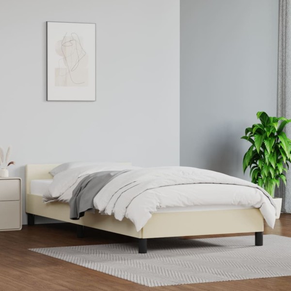 Estructura de cama con cabecero cuero sintético crema 100x200cm Estructura de cama con cabecero cuero sintético crema 100x200cm