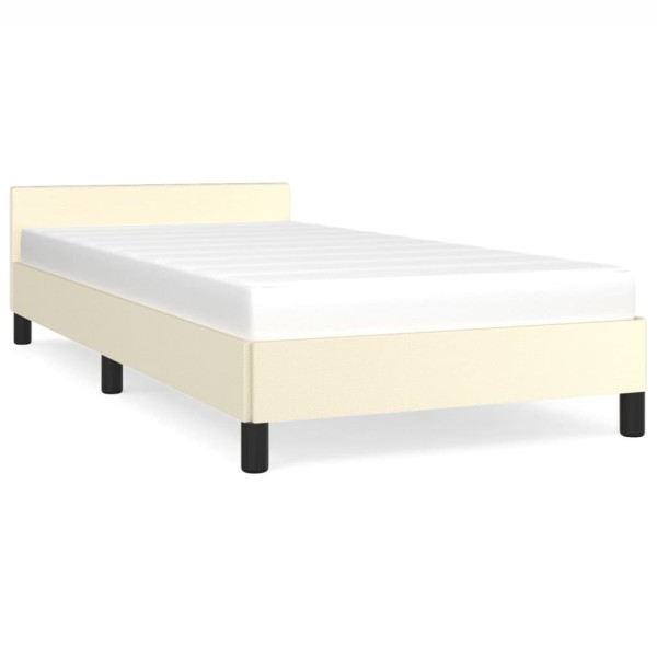 Estructura de cama con cabecero cuero sintético crema 100x200cm Estructura de cama con cabecero cuero sintético crema 100x200cm