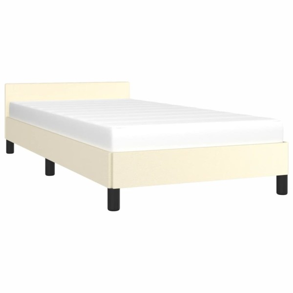 Estructura de cama con cabecero cuero sintético crema 100x200cm Estructura de cama con cabecero cuero sintético crema 100x200cm