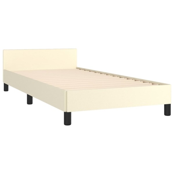 Estructura de cama con cabecero cuero sintético crema 100x200cm Estructura de cama con cabecero cuero sintético crema 100x200cm