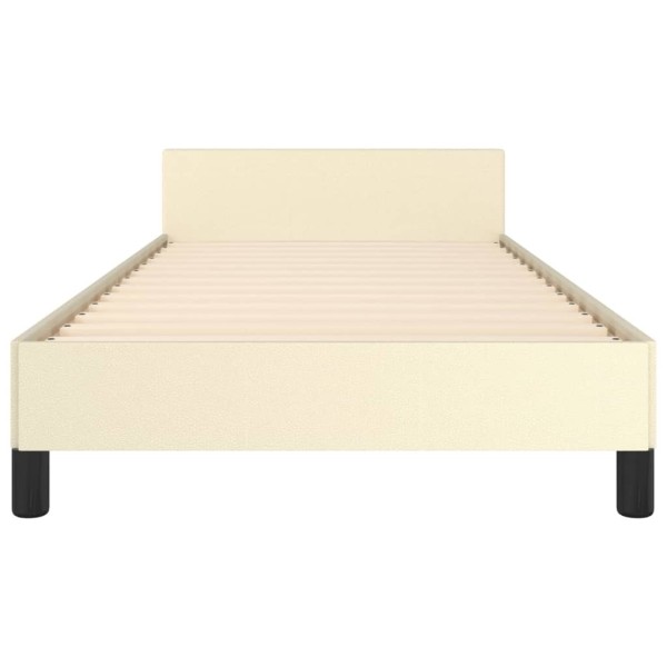 Estructura de cama con cabecero cuero sintético crema 100x200cm Estructura de cama con cabecero cuero sintético crema 100x200cm