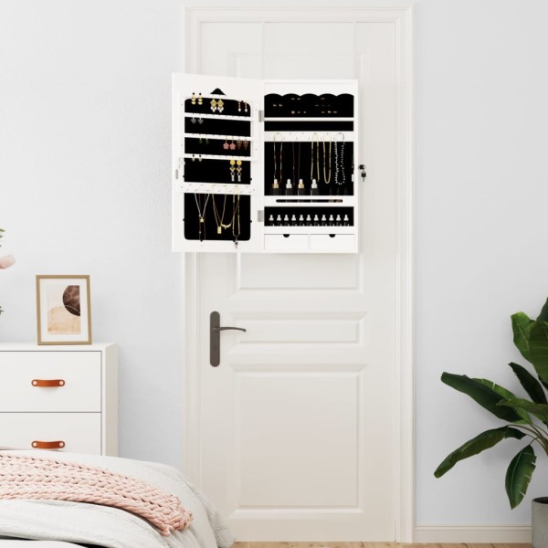 Espejo con joyero de pared blanco 37,5x10x67 cm Espejo con joyero de pared blanco 37,5x10x67 cm