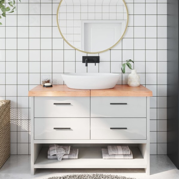 Encimera baño madera maciza tratada marrón claro 120x40x(2-6)cm