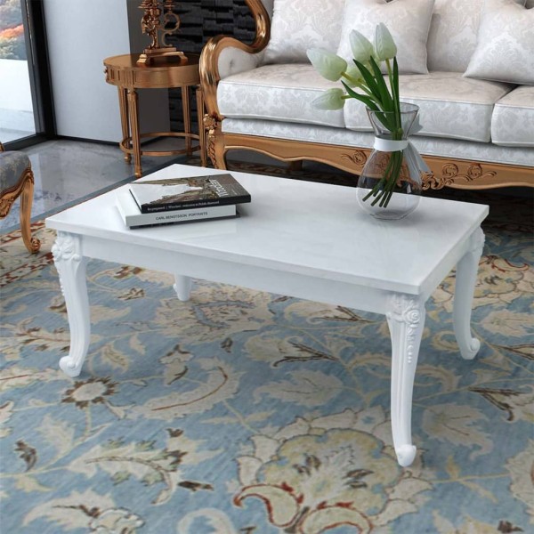 Mesa de centro madera de ingeniería blanco brillo 100x50x42 cm Mesa de centro madera de ingeniería blanco brillo 100x50x42 cm