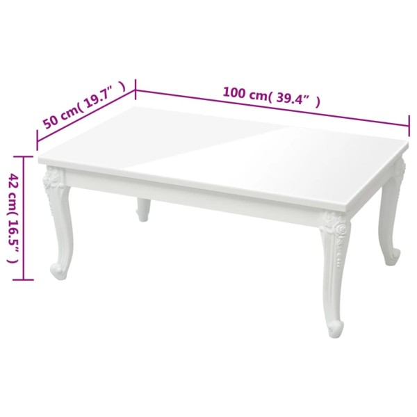 Mesa de centro madera de ingeniería blanco brillo 100x50x42 cm Mesa de centro madera de ingeniería blanco brillo 100x50x42 cm