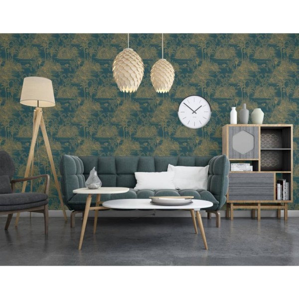 DUTCH WALLCOVERINGS Papel pintado Tropical azul oscuro y dorado DUTCH WALLCOVERINGS Papel pintado Tropical azul oscuro y dorado