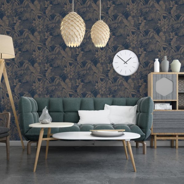 DUTCH WALLCOVERINGS Papel pintado Joelle plateado y azul DUTCH WALLCOVERINGS Papel pintado Joelle plateado y azul
