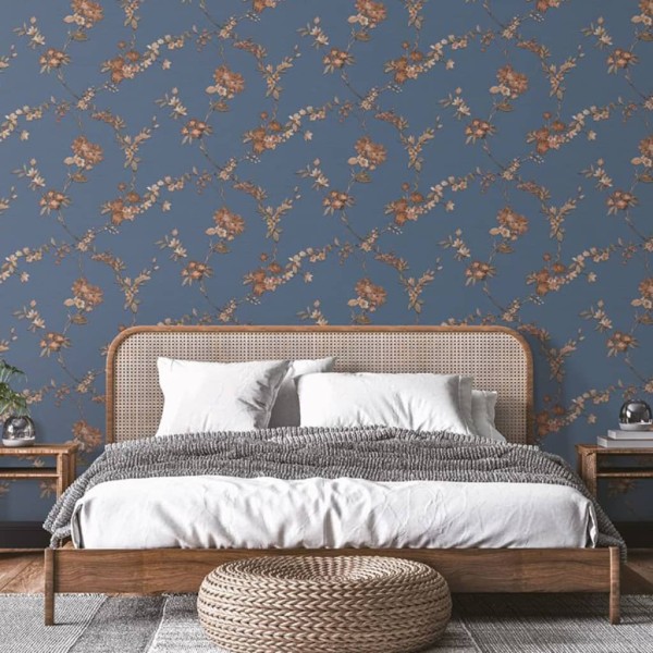 DUTCH WALLCOVERINGS Papel pintado Flower azul oscuro y bronce DUTCH WALLCOVERINGS Papel pintado Flower azul oscuro y bronce