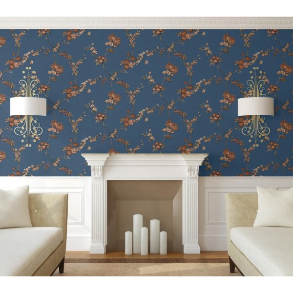 DUTCH WALLCOVERINGS Papel pintado Flower azul oscuro y bronce DUTCH WALLCOVERINGS Papel pintado Flower azul oscuro y bronce