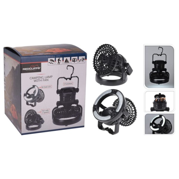 Redcliffs Lámpara de camping 18 LEDs con ventilador Negro Redcliffs Lámpara de camping 18 LEDs con ventilador Negro