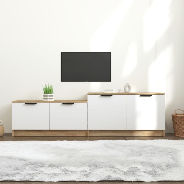 Mueble de TV madera contrachapada blanco y roble 158,5x36x45 cm Mueble de TV madera contrachapada blanco y roble 158,5x36x45 cm