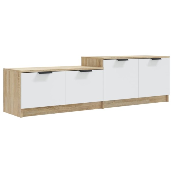 Mueble de TV madera contrachapada blanco y roble 158,5x36x45 cm Mueble de TV madera contrachapada blanco y roble 158,5x36x45 cm