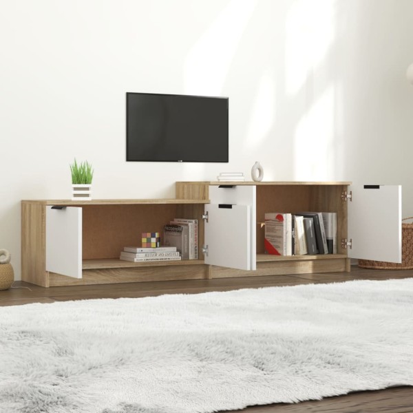 Mueble de TV madera contrachapada blanco y roble 158,5x36x45 cm Mueble de TV madera contrachapada blanco y roble 158,5x36x45 cm