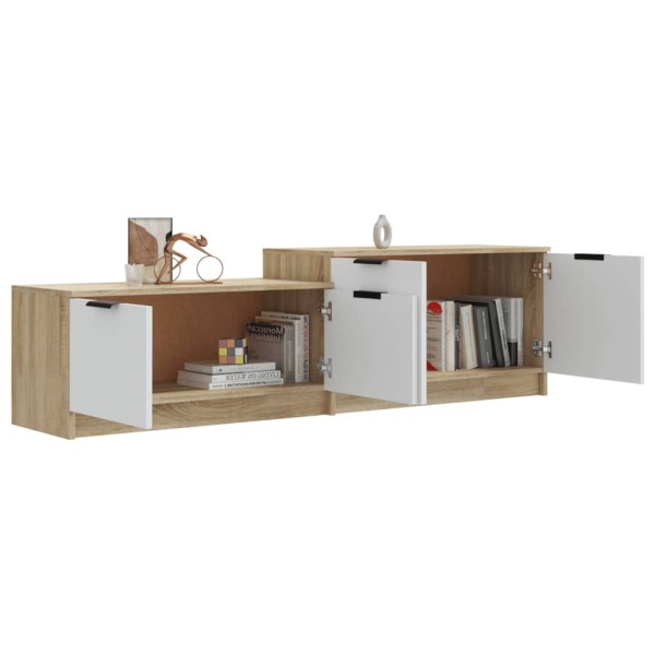 Mueble de TV madera contrachapada blanco y roble 158,5x36x45 cm Mueble de TV madera contrachapada blanco y roble 158,5x36x45 cm