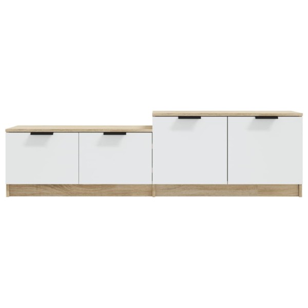 Mueble de TV madera contrachapada blanco y roble 158,5x36x45 cm Mueble de TV madera contrachapada blanco y roble 158,5x36x45 cm