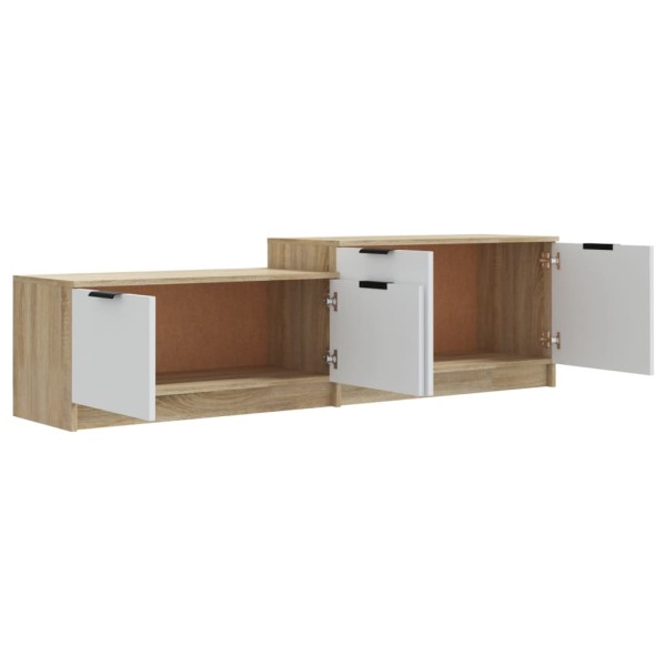Mueble de TV madera contrachapada blanco y roble 158,5x36x45 cm Mueble de TV madera contrachapada blanco y roble 158,5x36x45 cm