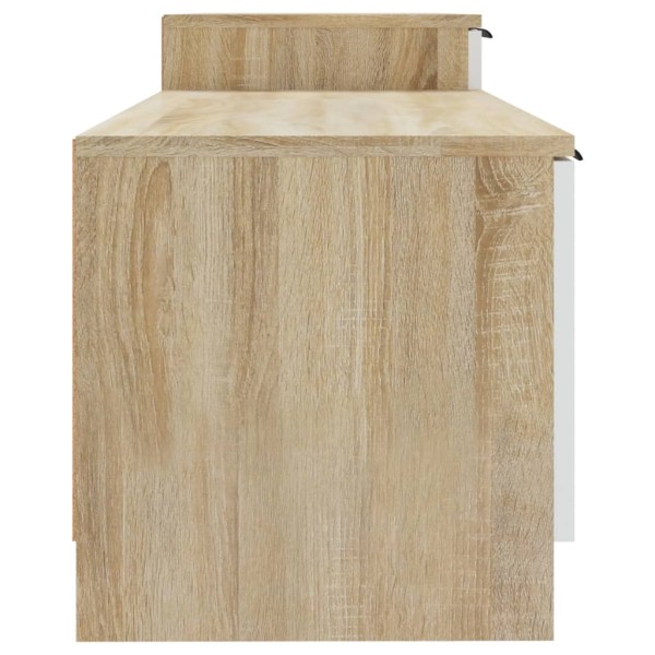 Mueble de TV madera contrachapada blanco y roble 158,5x36x45 cm Mueble de TV madera contrachapada blanco y roble 158,5x36x45 cm